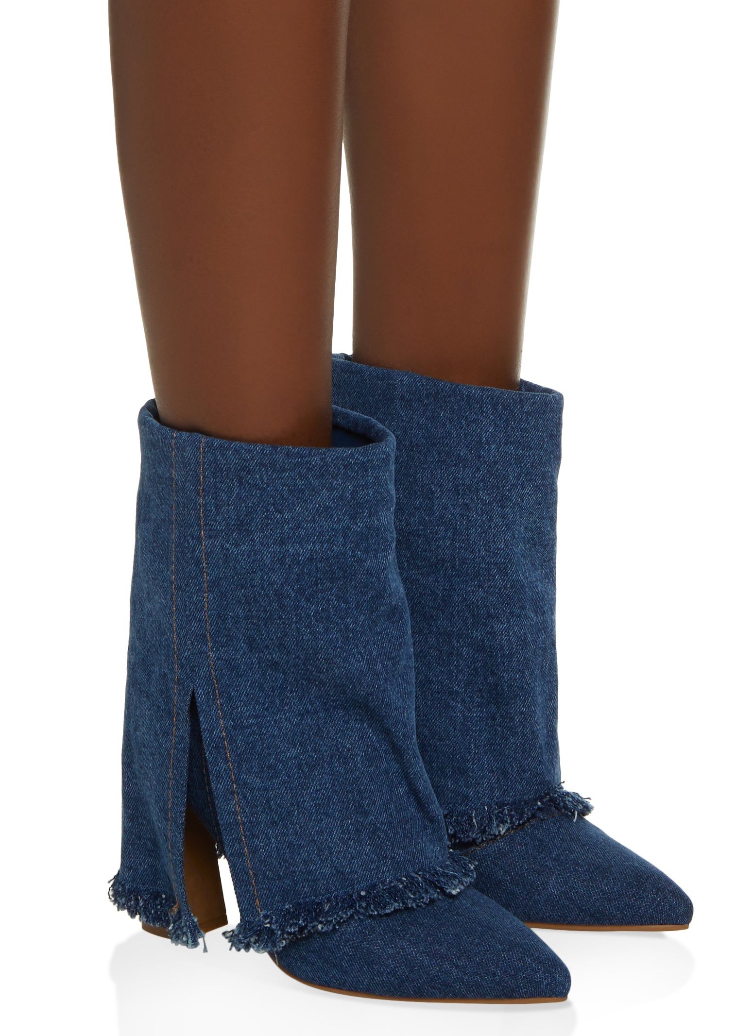 Frayed Denim Mid Calf Fold Over Boots sold by Rainbow product image thumbnail 2