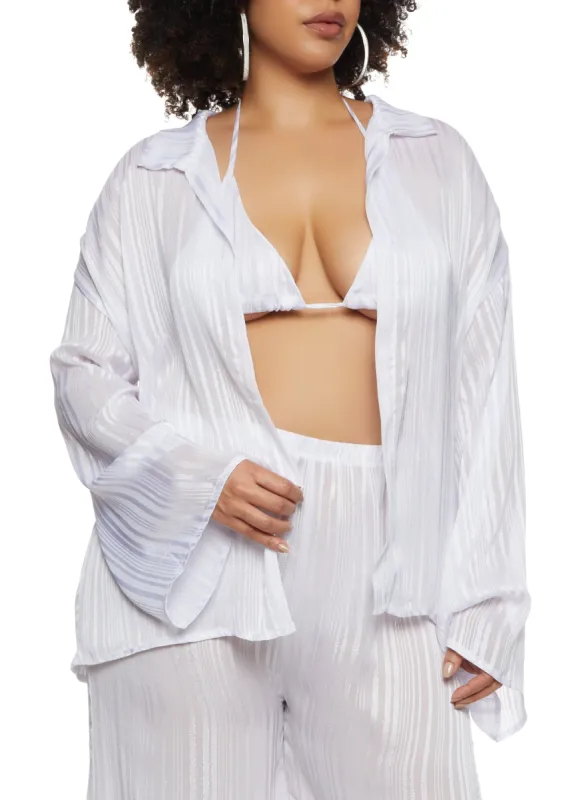 Plus Size Lurex Shadow Stripe Open Front Top and Halter Top sold by Rainbow