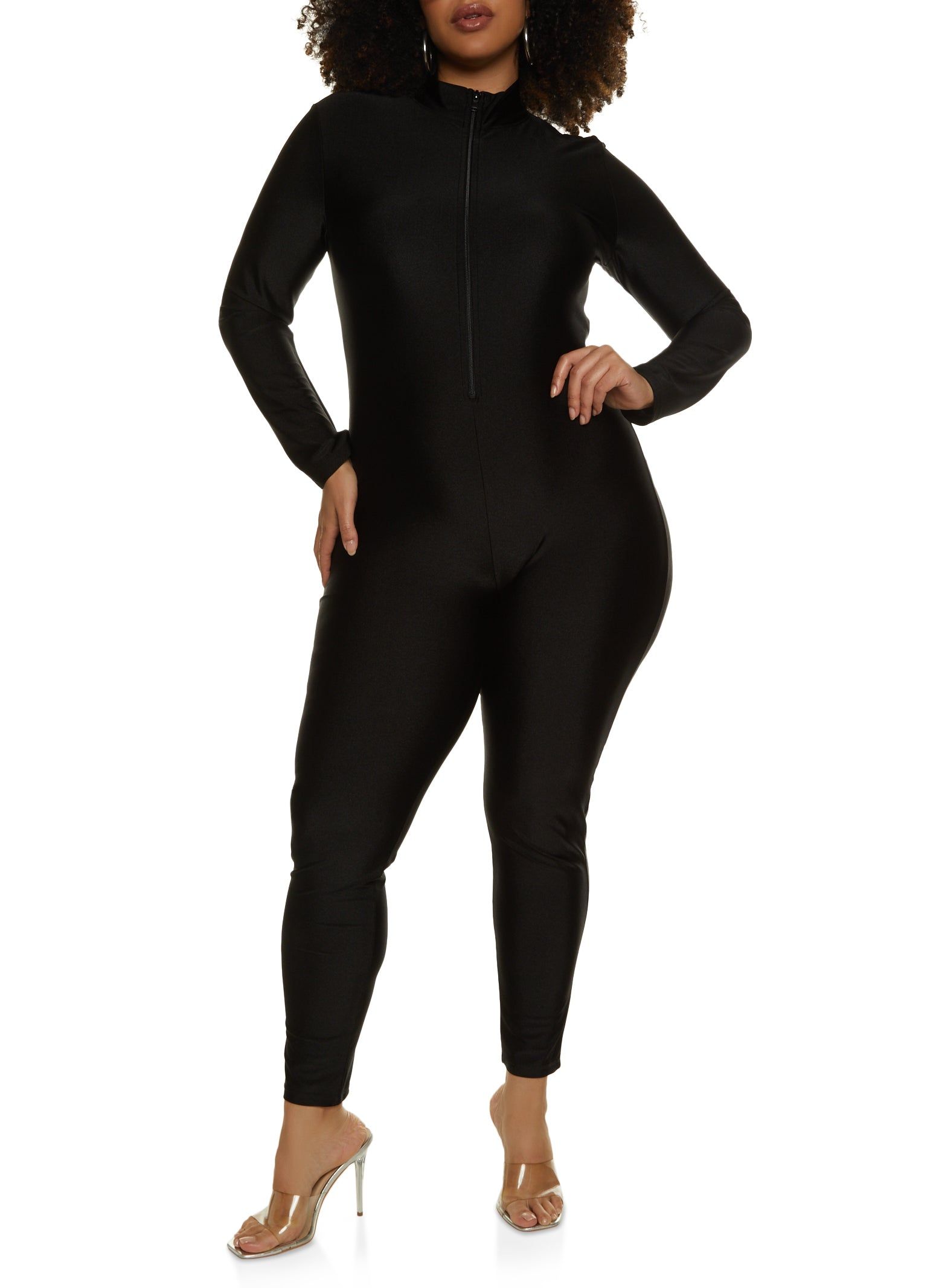 Plus Size Spandex Half Zip Jumpsuit sold by Rainbow