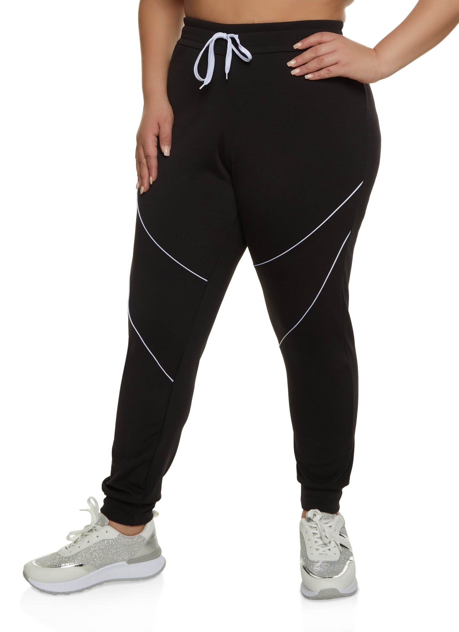 Plus Size Contrast Piping Drawstring Joggers sold by Rainbow