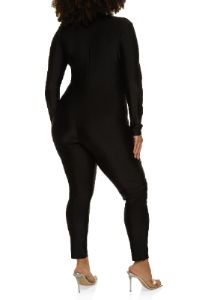 Plus Size Spandex Half Zip Jumpsuit sold by Rainbow