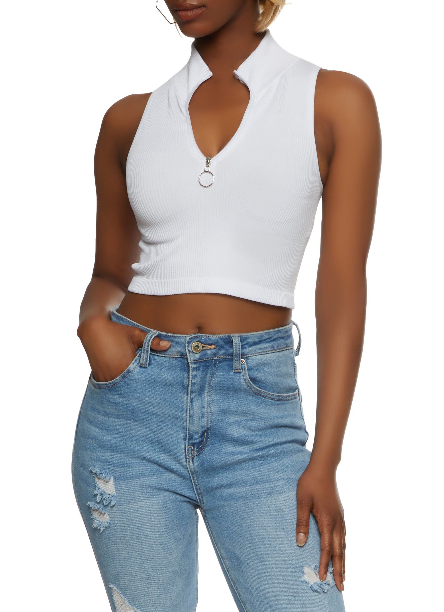 Seamless Half Zip Cropped Tank Top sold by Rainbow