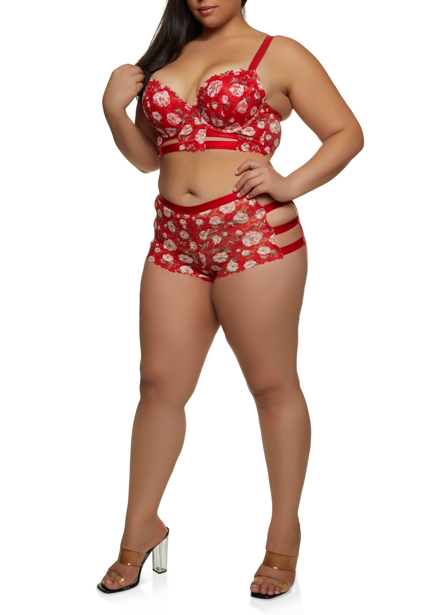 Plus Size Floral Print Lace Caged Longline Bra sold by Rainbow product image thumbnail 2