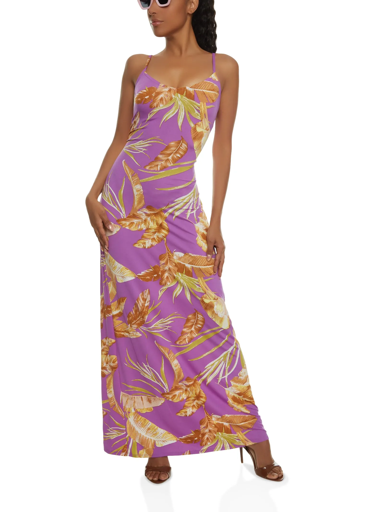 Haute Monde Tropical Palm Print Maxi Cami Dress sold by Rainbow