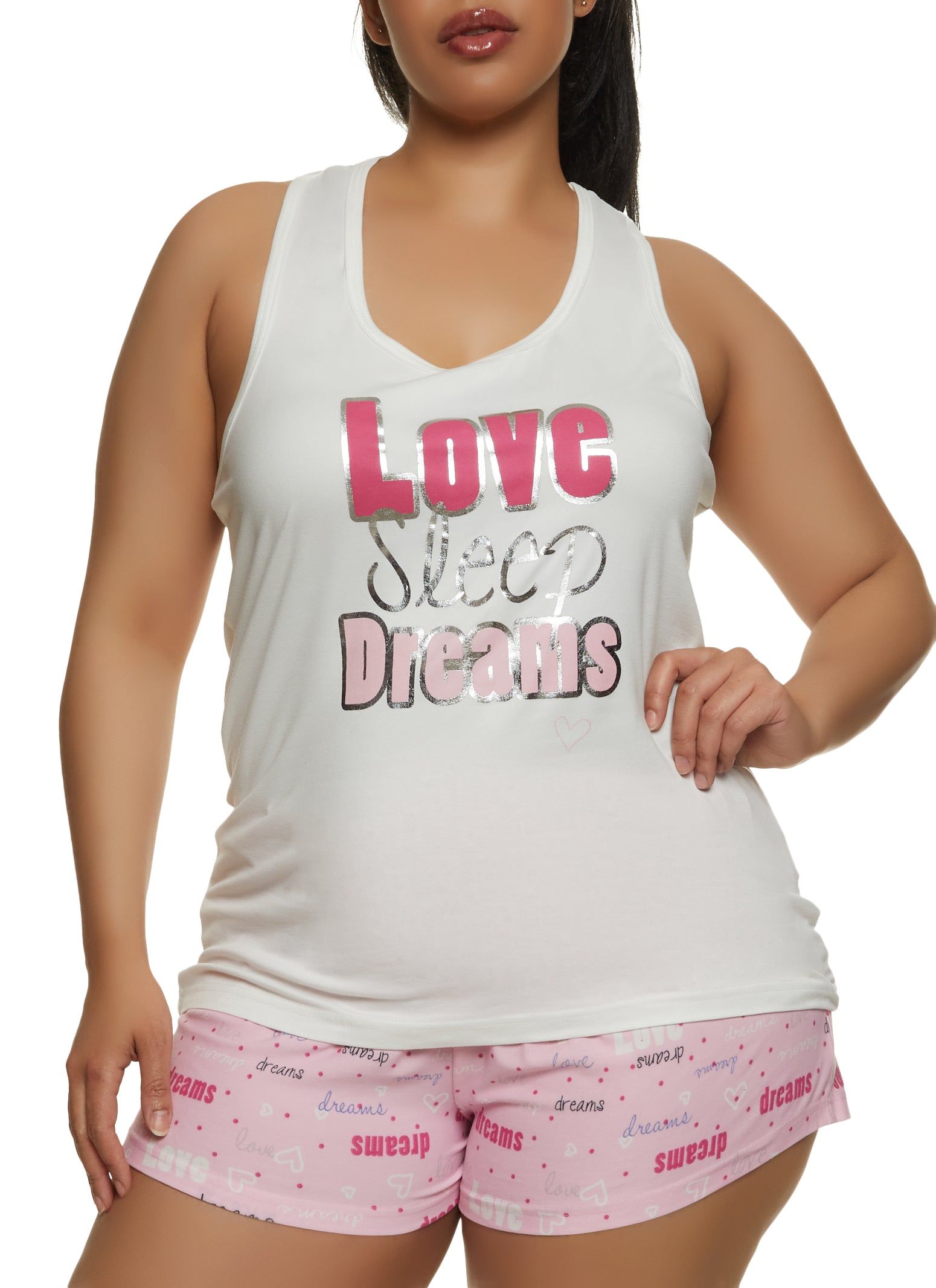 Plus Size Love Sleep Foil Screen Pajama Tank Top and Shorts sold by Rainbow