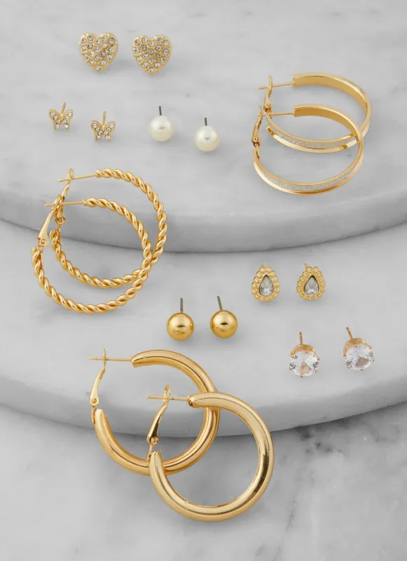 Assorted Stud and Hoop Earring Set of 9 sold by Rainbow