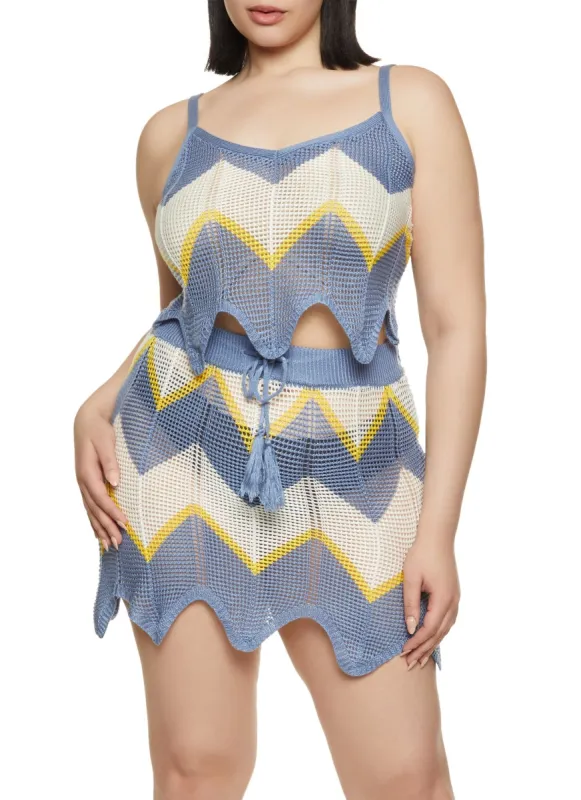 Plus Size Chevron Crochet Cami and Skirt Set sold by Rainbow
