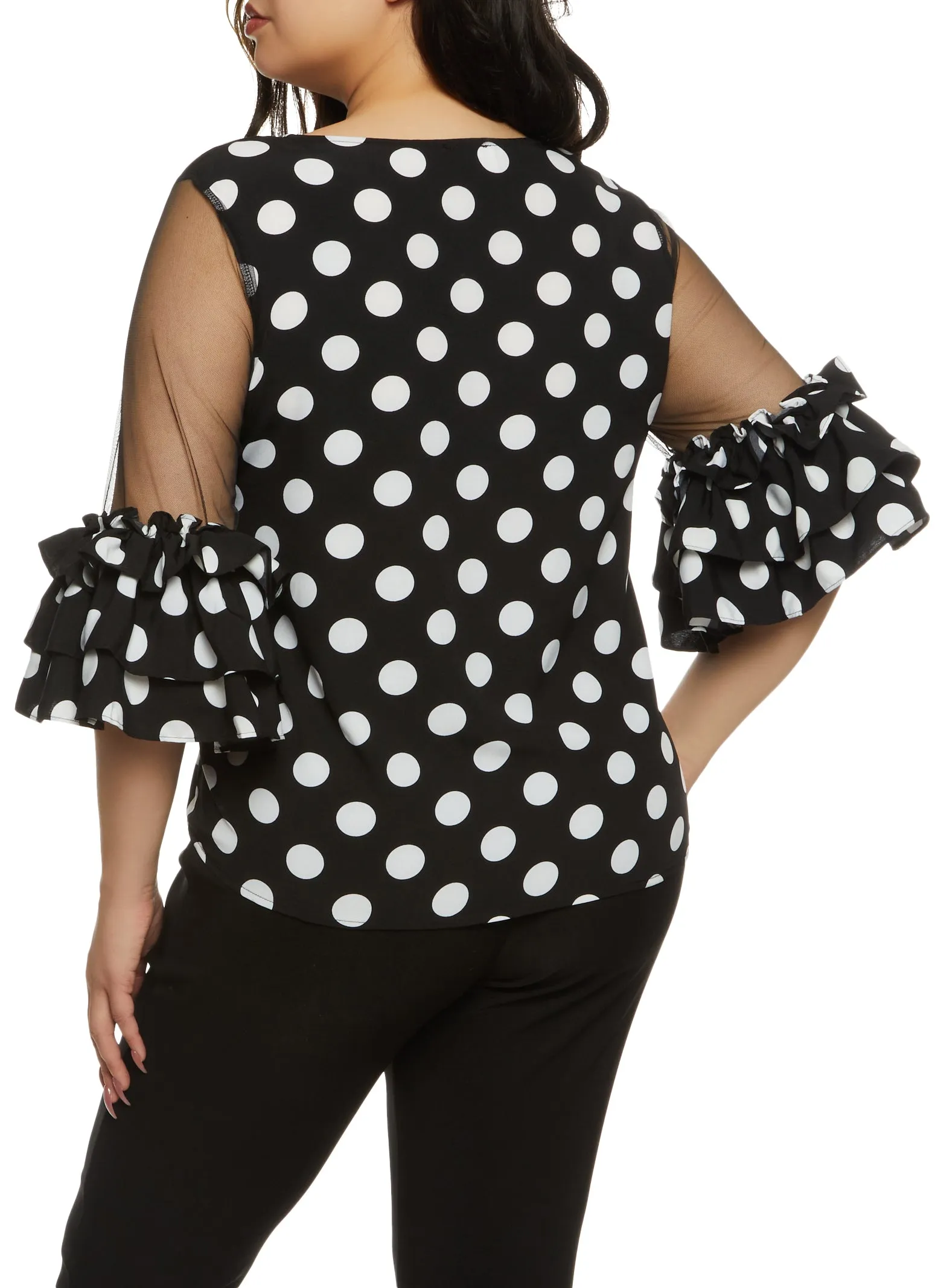 Plus Size Polka Dot Print Mesh Sleeve Blouse sold by Rainbow product image thumbnail 2