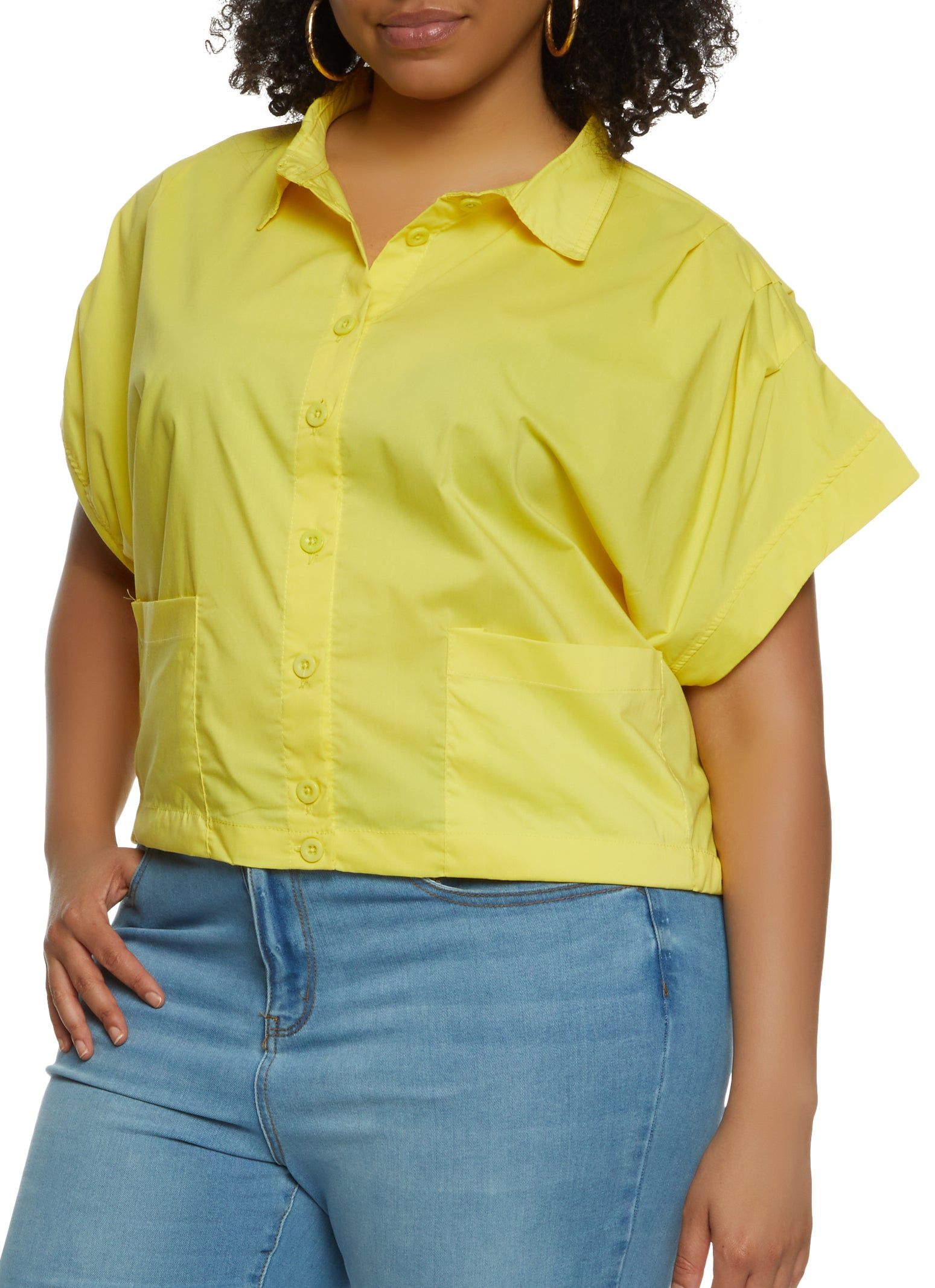 Plus Size Toggle Hem Button Front Shirt sold by Rainbow