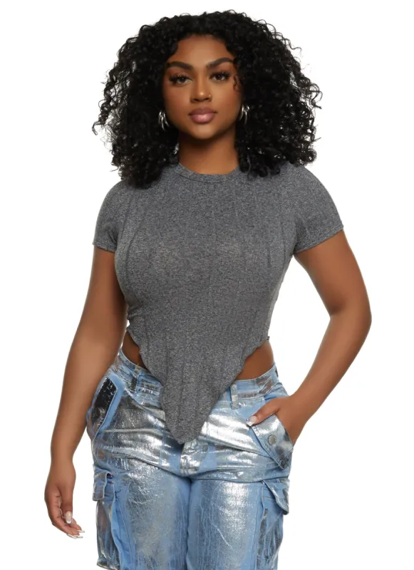 Ribbed Crew Neck Hanky Hem Tee made by Rainbow