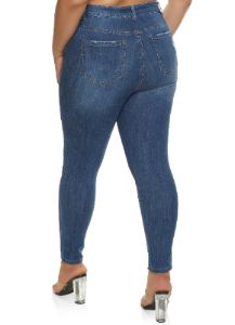 Plus Size WAX Distressed Whiskered High Waisted Skinny Jeans sold by Rainbow