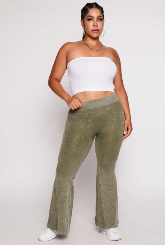 Plus Size Seamless Ribbed High Waisted Flare Pants sold by Rainbow
