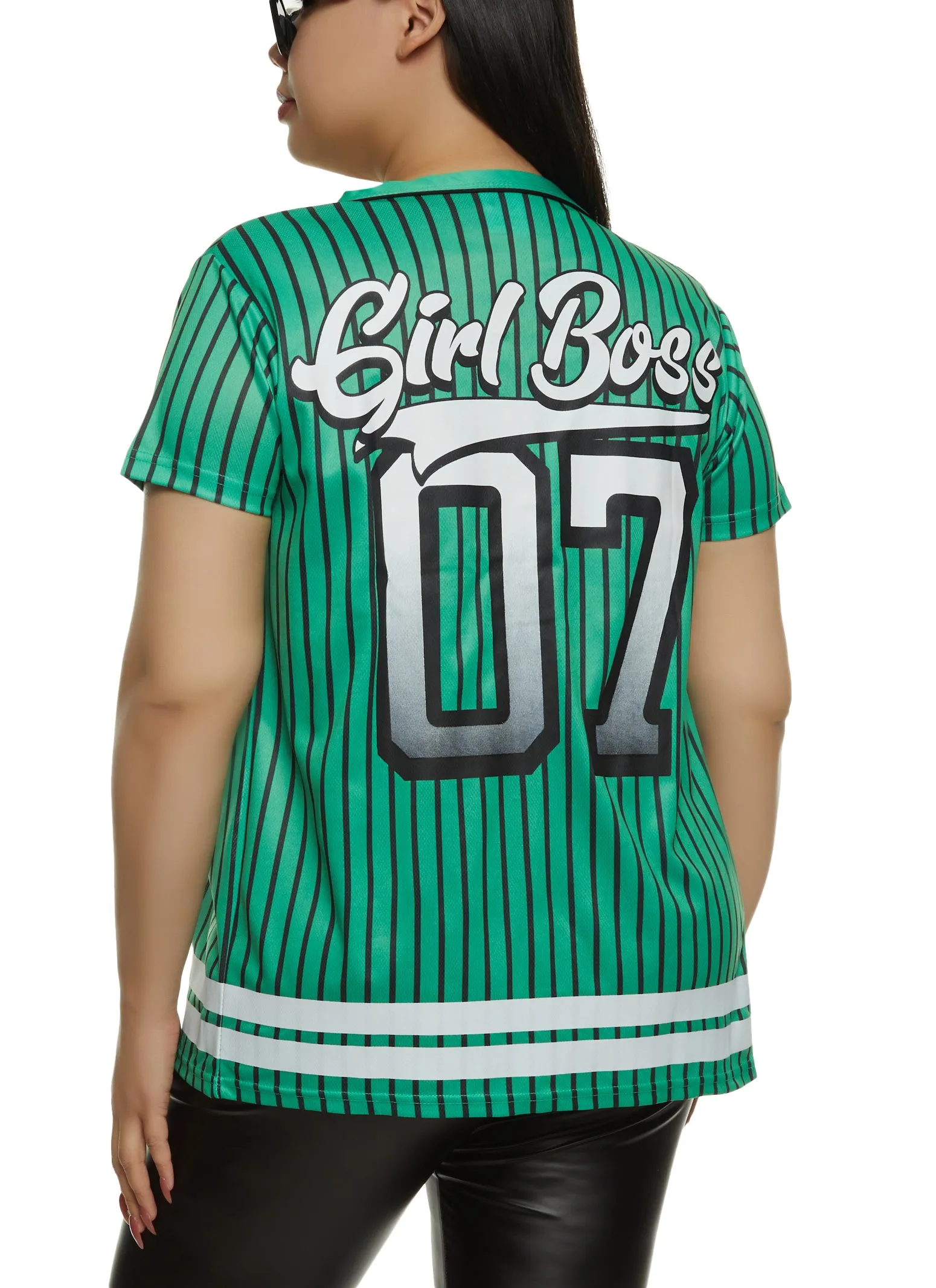 Plus Size Striped Girl Boss 77 Baseball Jersey sold by Rainbow product image thumbnail 2