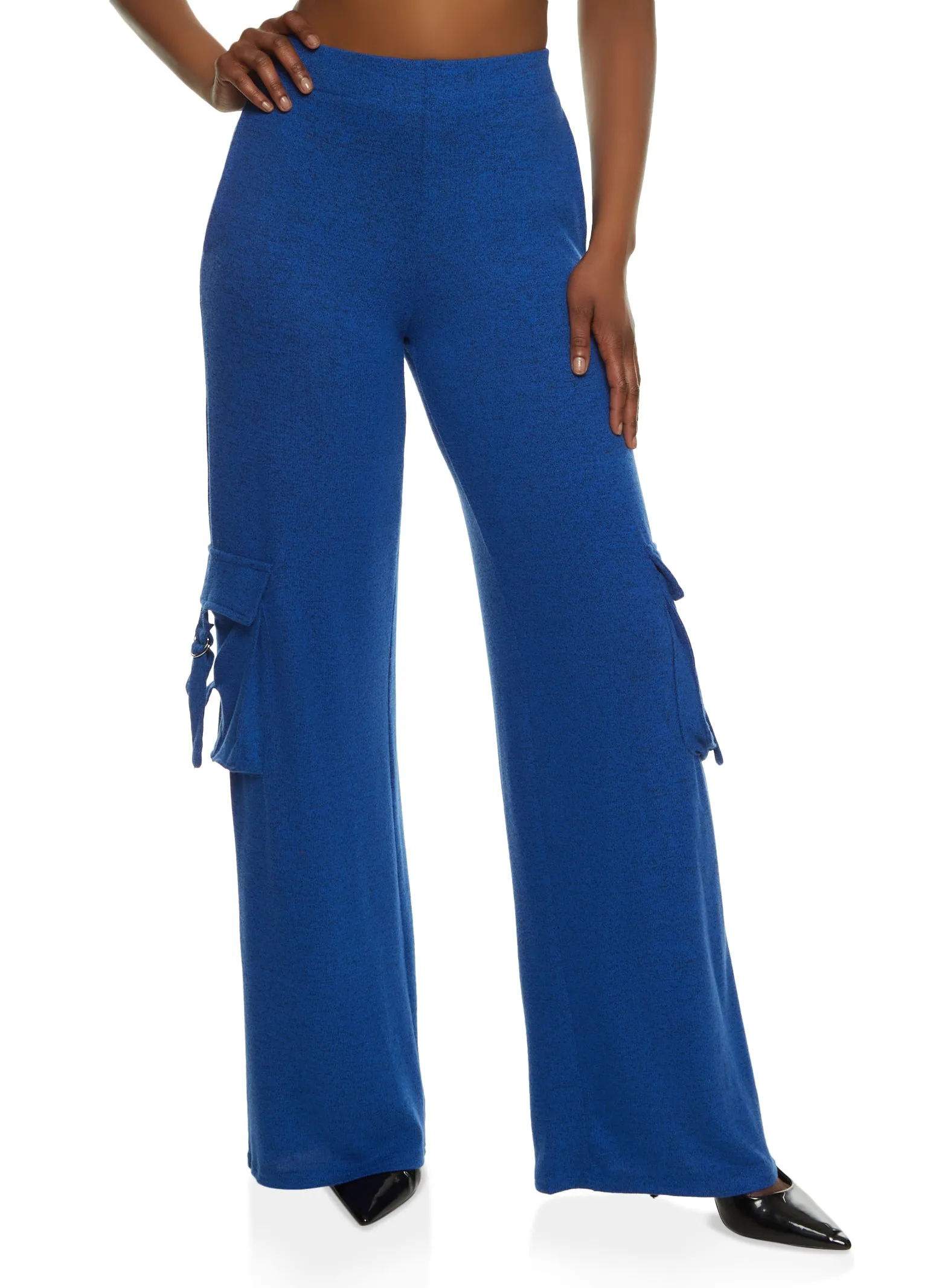 Brushed Knit Wide Leg Cargo Pocket Pants sold by Rainbow