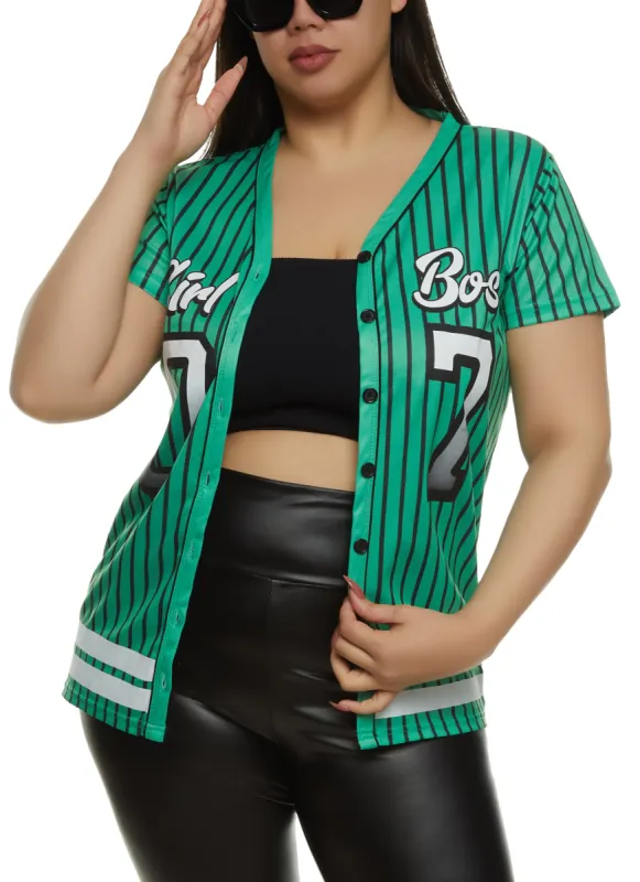 Plus Size Striped Girl Boss 77 Baseball Jersey made by Rainbow