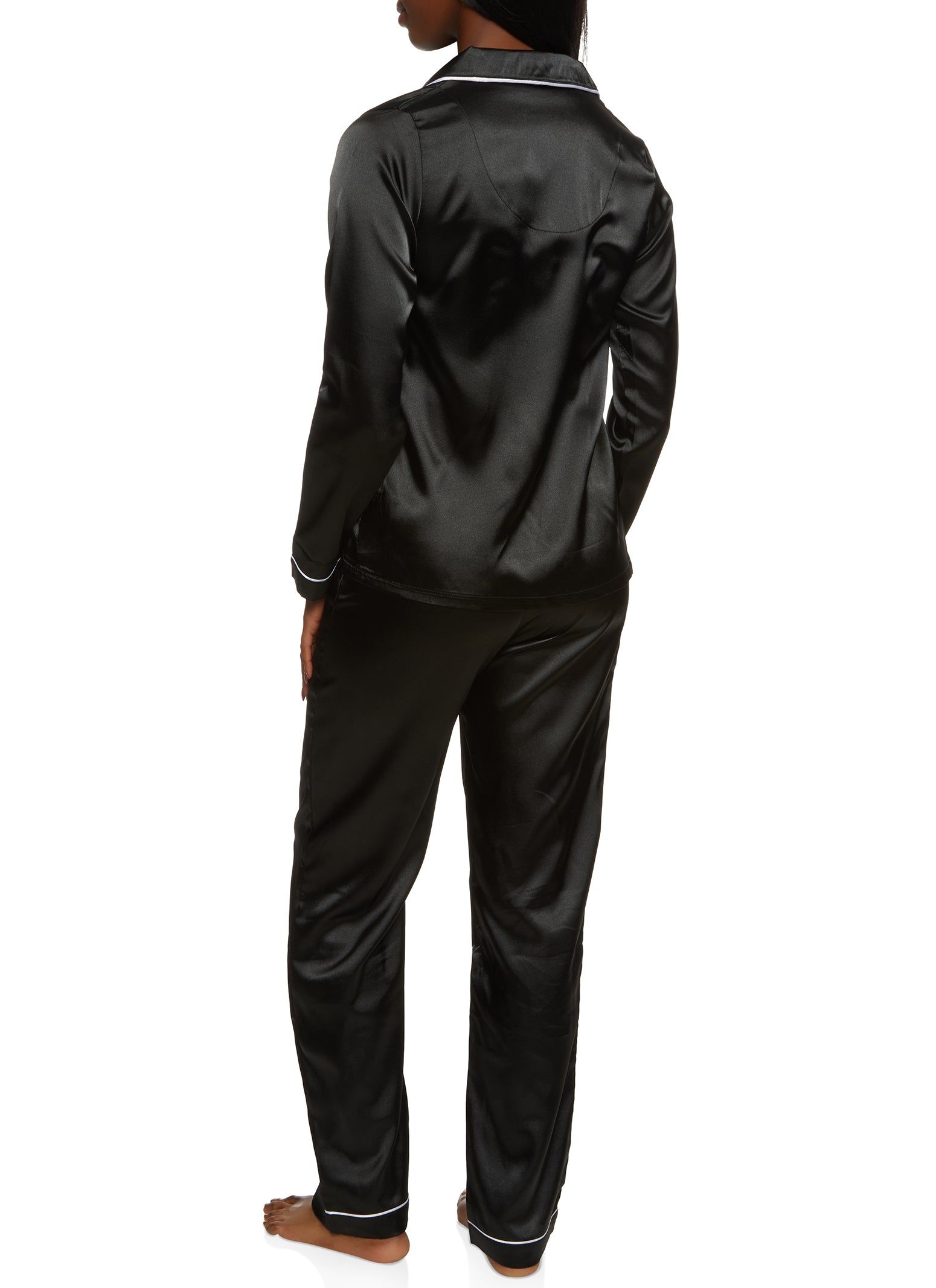 Satin Contrast Trim Pajama Shirt and Pants sold by Rainbow product image thumbnail 2