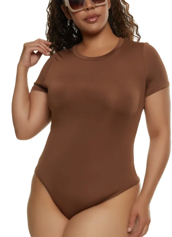 Plus Size Basic Crew Neck Short Sleeve Bodysuit sold by Rainbow