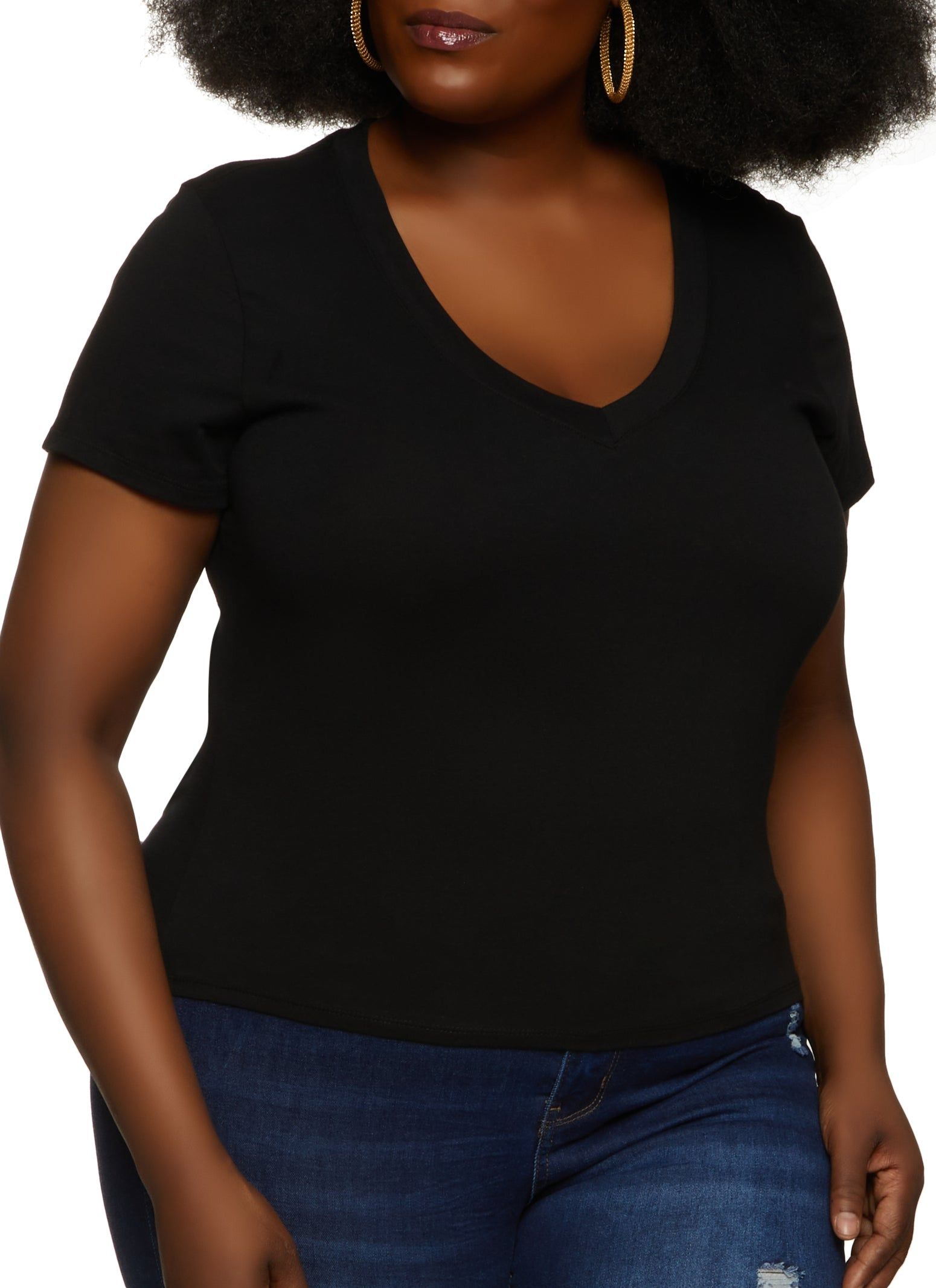 Plus Size V Neck Basic Tee sold by Rainbow