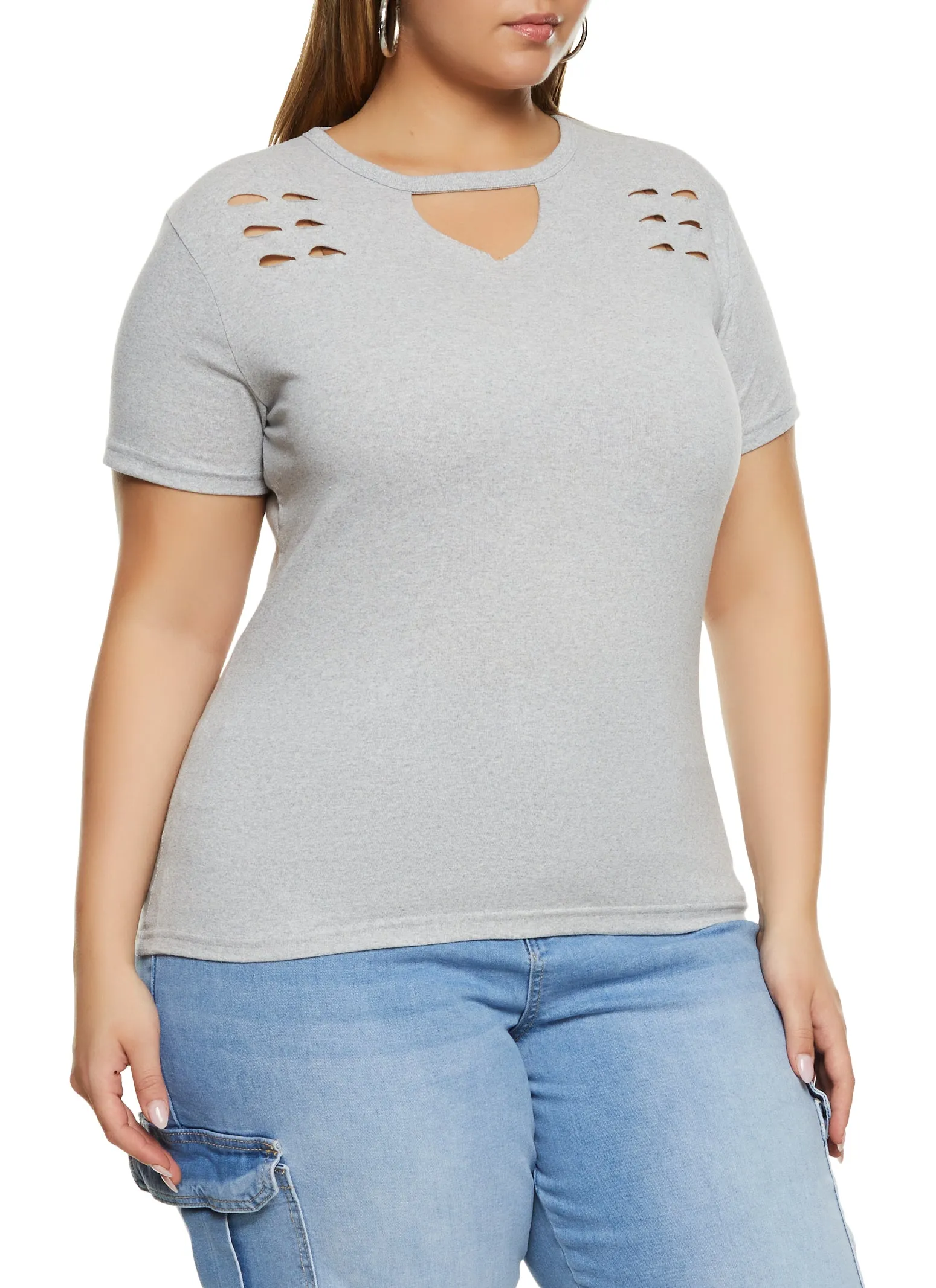 Plus Size Basic Laser Cut T Shirt sold by Rainbow product image thumbnail 2