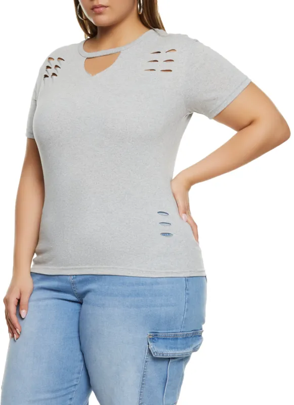 Plus Size Basic Laser Cut T Shirt sold by Rainbow