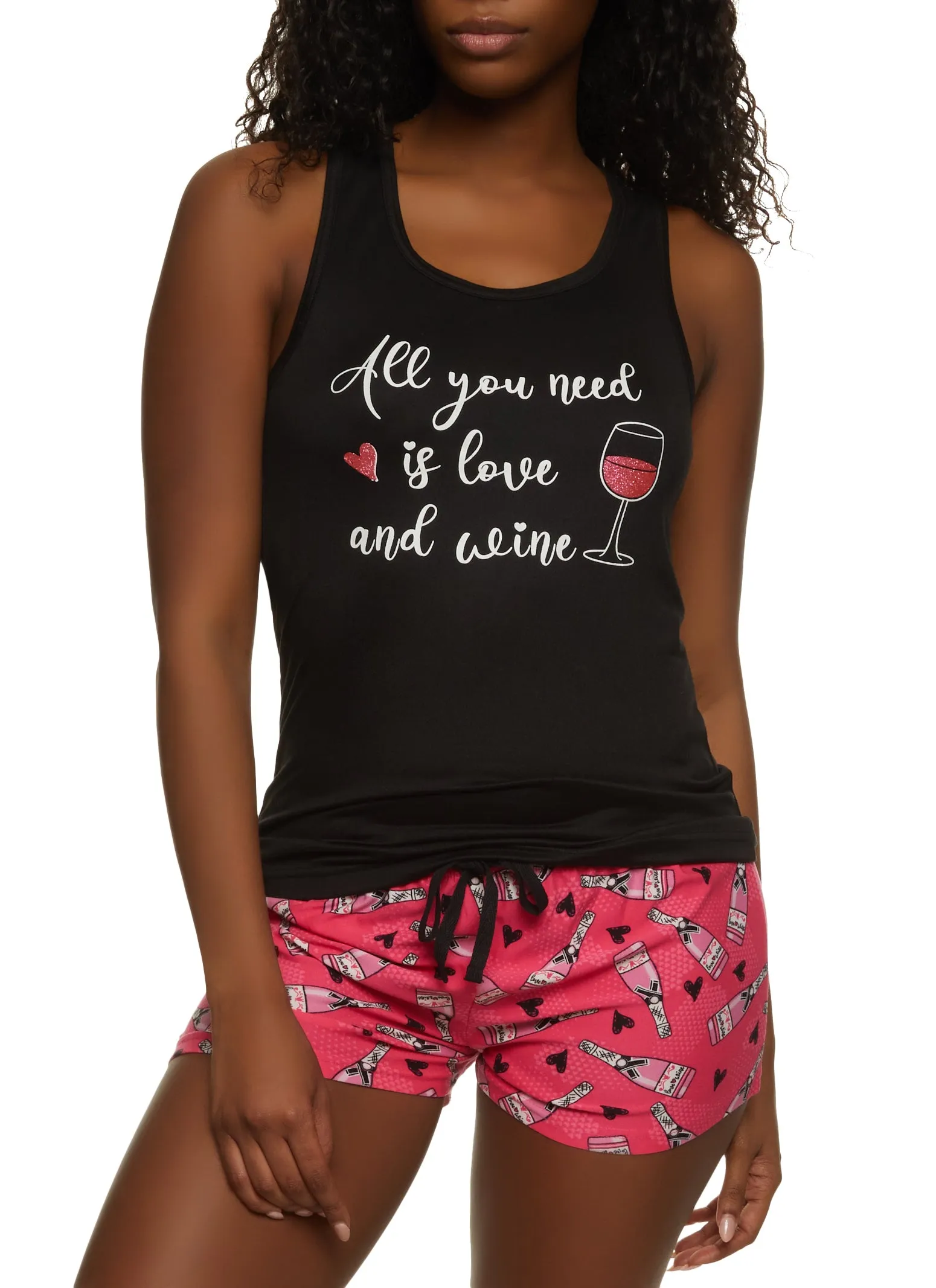 All You Need Is Love And Wine Pajama Tank Top and Shorts Set sold by Rainbow