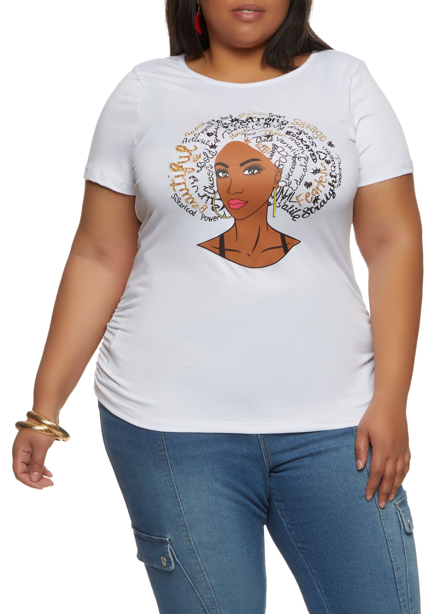 Plus Size Beautiful Afro Rhinestone Graphic Tee sold by Rainbow
