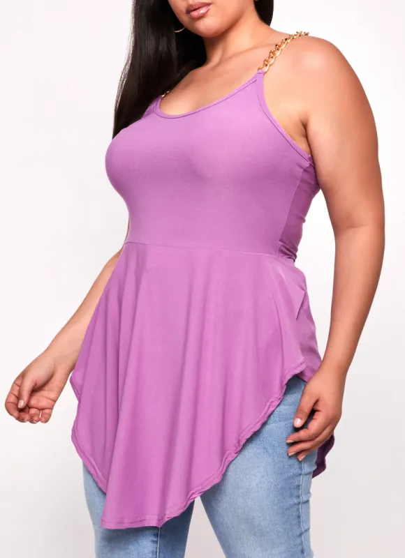 Plus Size Chain Strap Peplum Tunic Cami sold by Rainbow