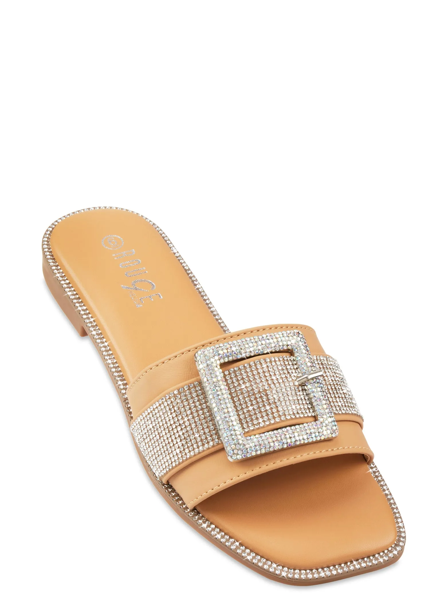 Rhinestone Studded Buckle Band Slide Sandals sold by Rainbow