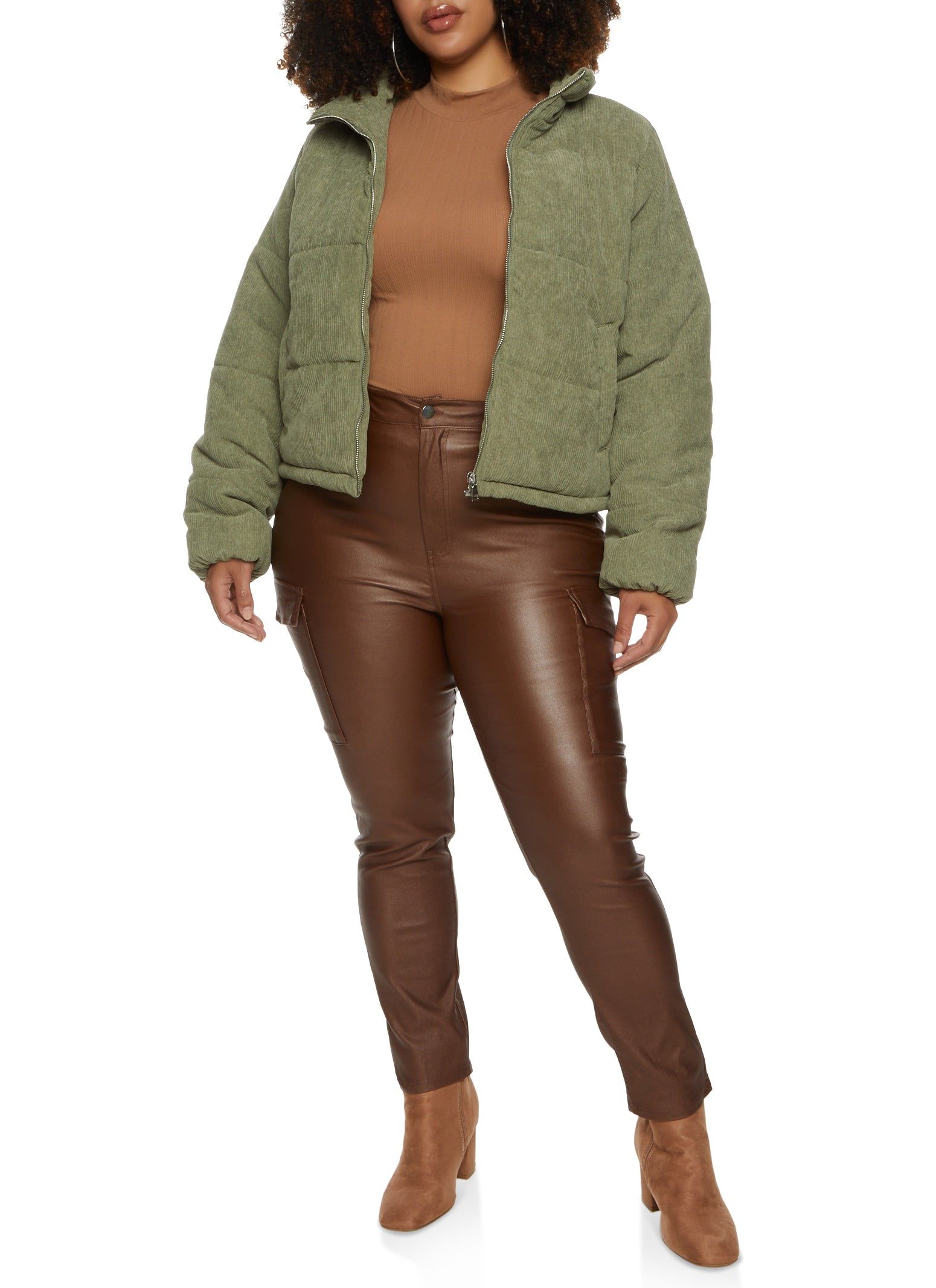 Plus Size Zip Front Corduroy Puffer Jacket sold by Rainbow product image thumbnail 2