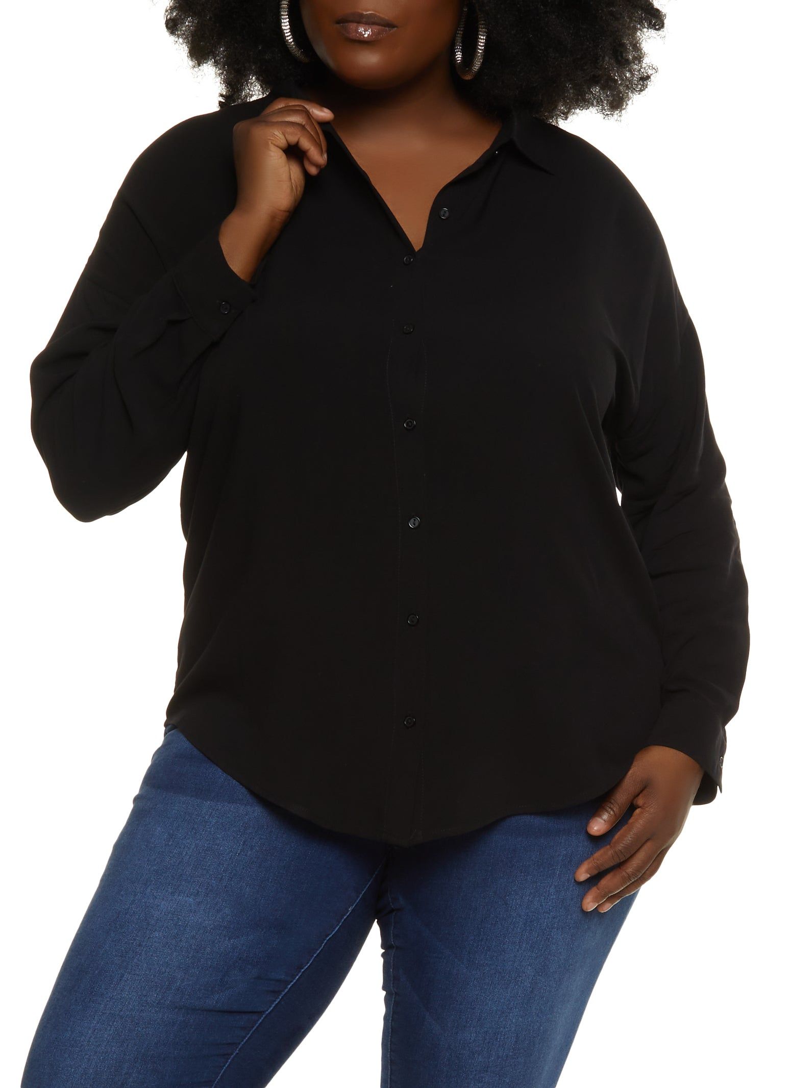 Plus Size Solid Button Down Shirt sold by Rainbow