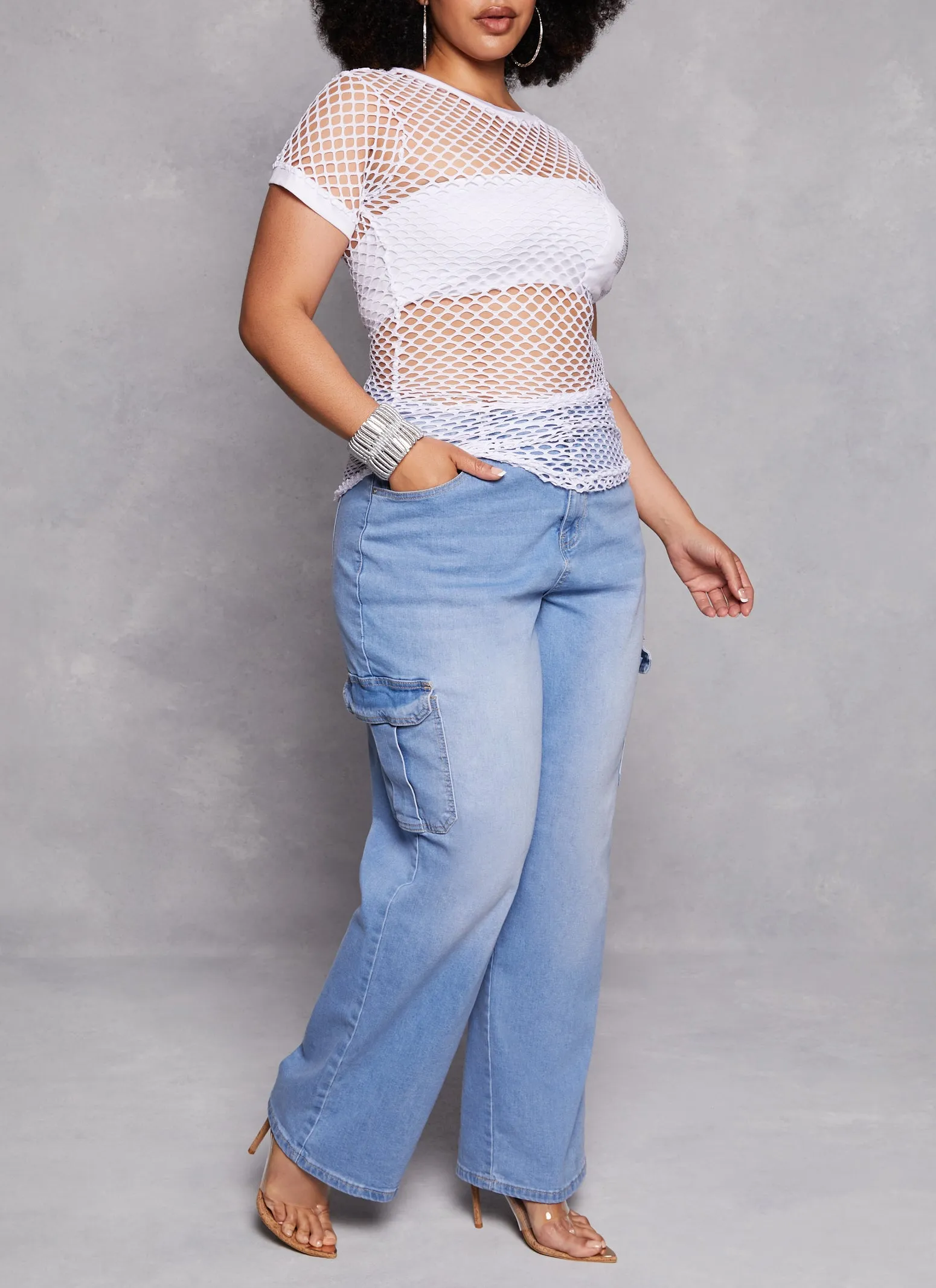 Plus Size Fishnet NY Rhinestone Graphic Tee sold by Rainbow product image thumbnail 2