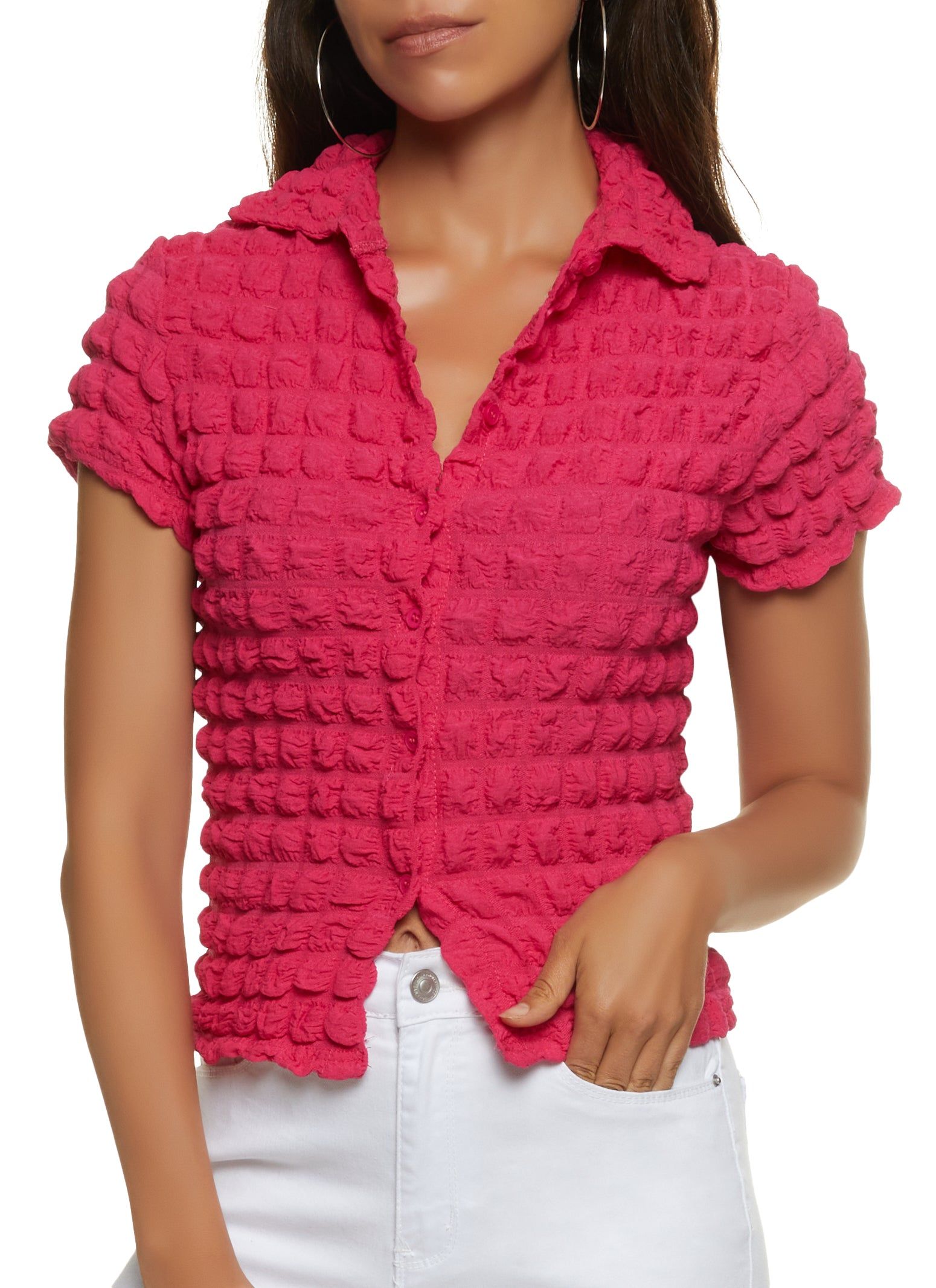 Bubble Knit Button Front Shirt sold by Rainbow