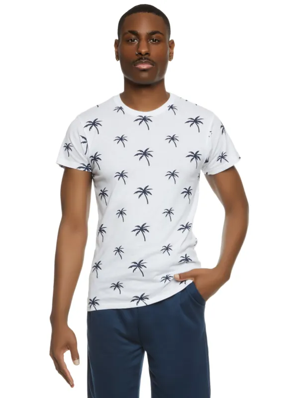 Mens Palm Tree Printed Graphic Tee sold by Rainbow