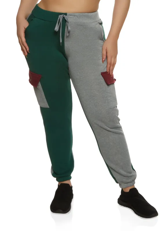 Plus Size Color Block Cargo Pocket Joggers sold by Rainbow