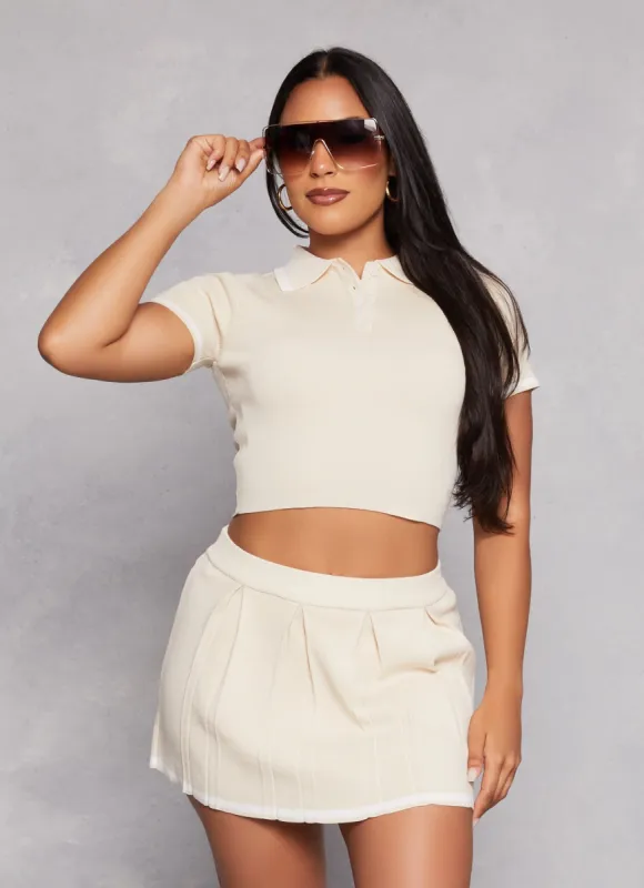 Daisy Contrast Trim Cropped Polo Shirt sold by Rainbow