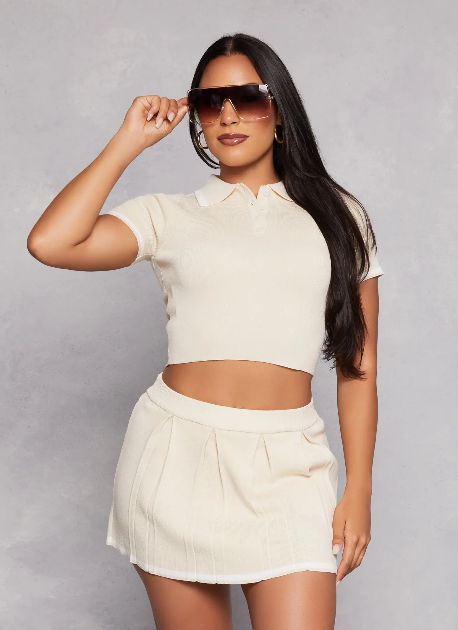 Daisy Contrast Trim Cropped Polo Shirt sold by Rainbow