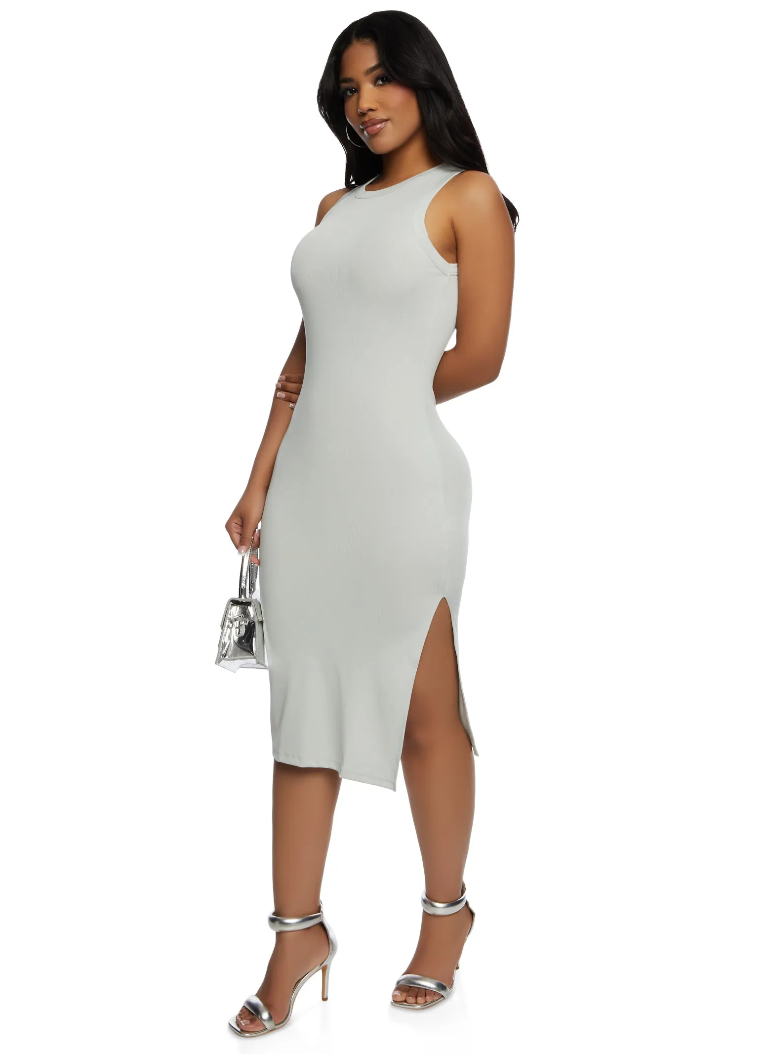 Haute Monde Ribbed Racerback Midi Tank Dress sold by Rainbow
