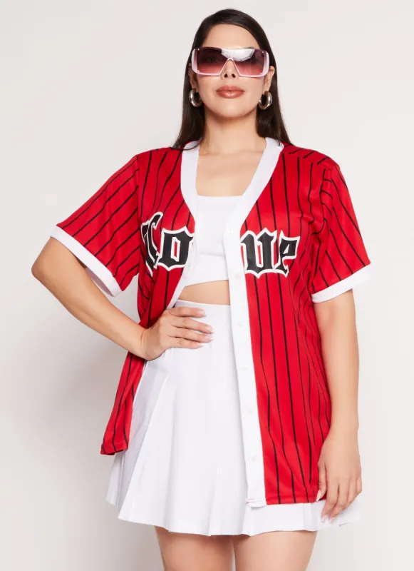 Plus Size Striped Love Graphic Baseball Jersey sold by Rainbow