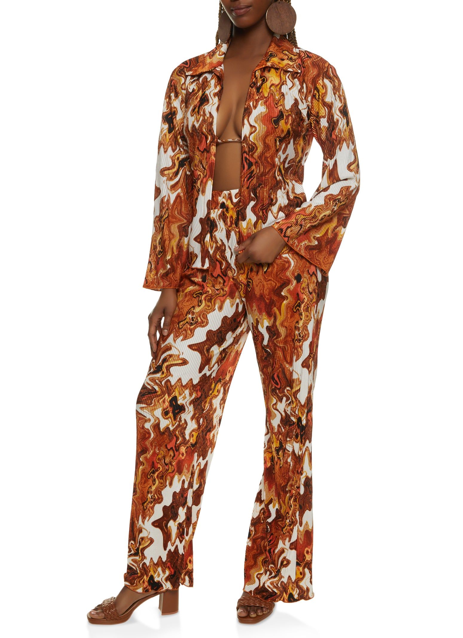 Patterned Plisse Open Front Shirt with Halter Top sold by Rainbow product image thumbnail 2