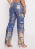 Daisy Foil Screen Wide Leg Cargo Jeans sold by Rainbow