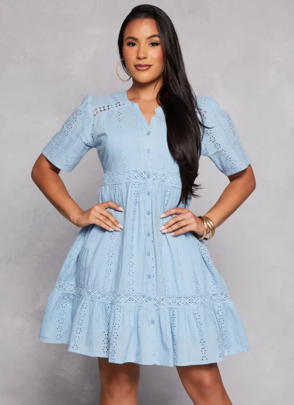 Eyelet Tiered Button Front Dress sold by Rainbow