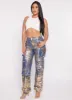 Daisy Foil Screen Wide Leg Cargo Jeans sold by Rainbow