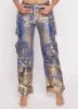 Daisy Foil Screen Wide Leg Cargo Jeans sold by Rainbow