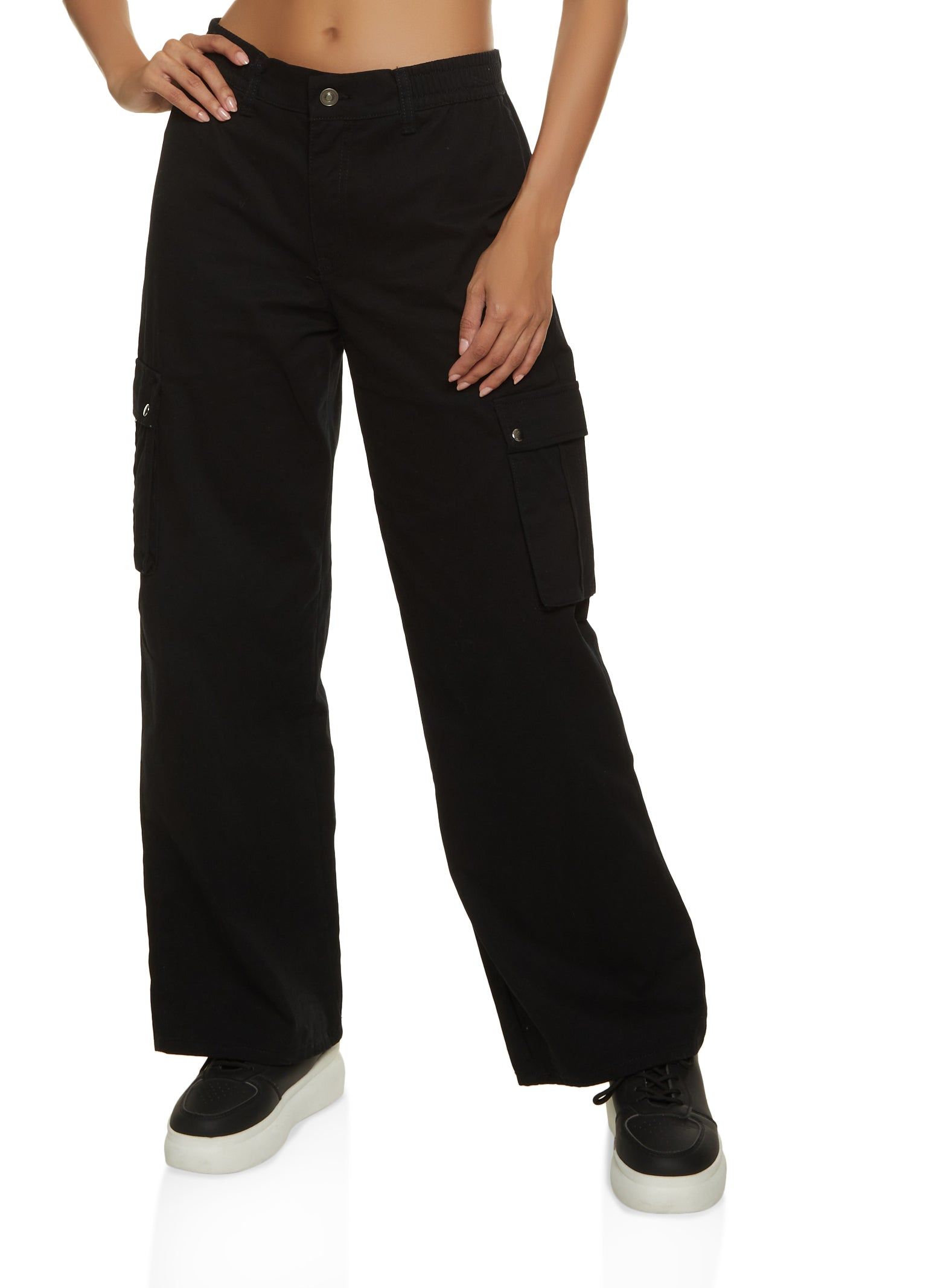 Solid Twill Wide Leg Cargo Pants sold by Rainbow