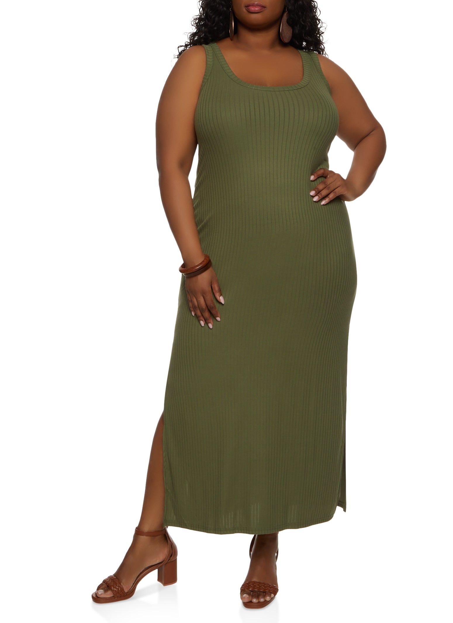 Plus Size Ribbed Side Slit Maxi Tank Dress sold by Rainbow