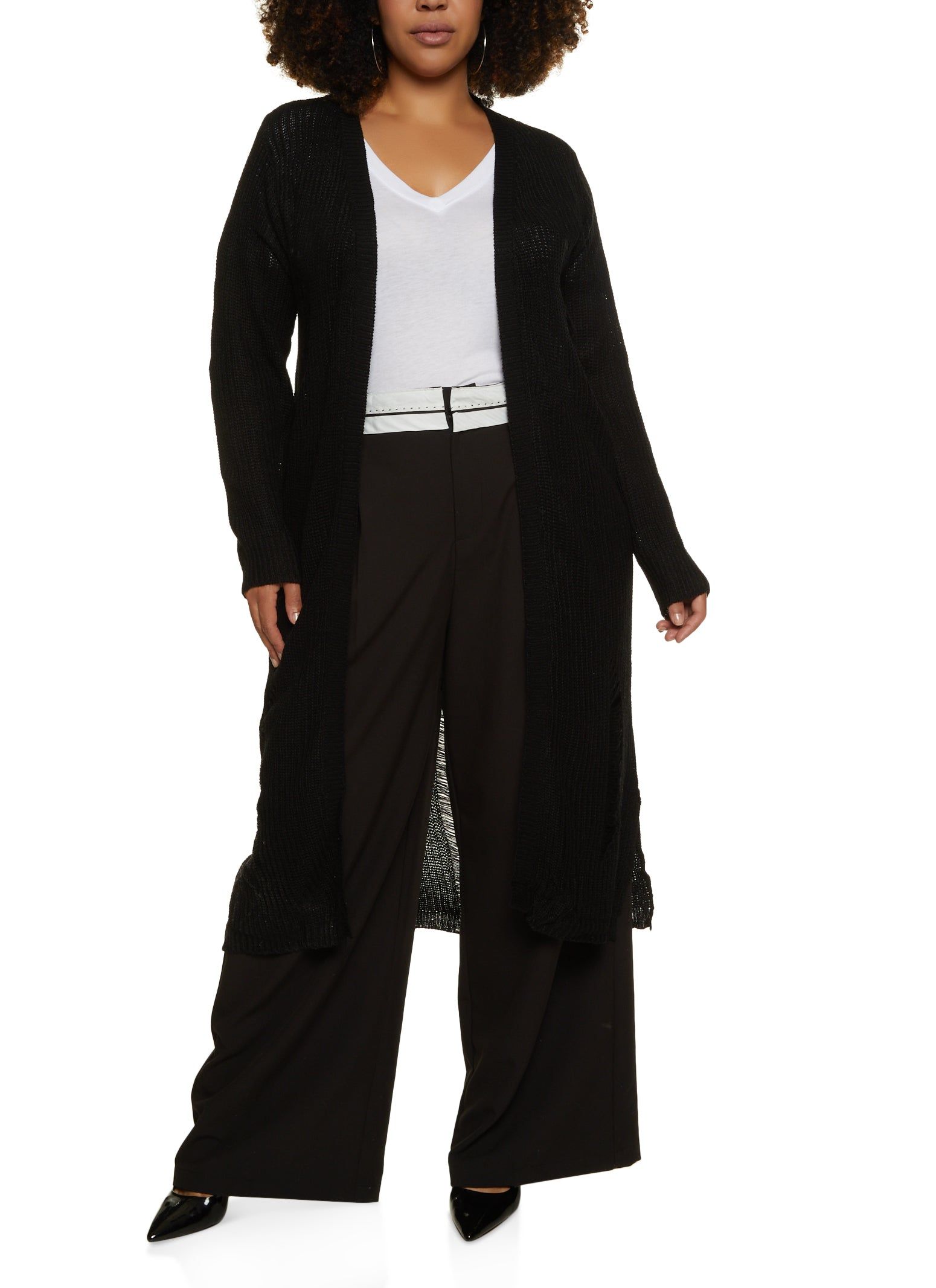 Plus Size Solid Distressed Duster sold by Rainbow