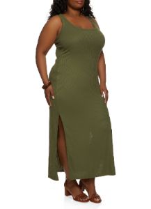 Plus Size Ribbed Side Slit Maxi Tank Dress sold by Rainbow
