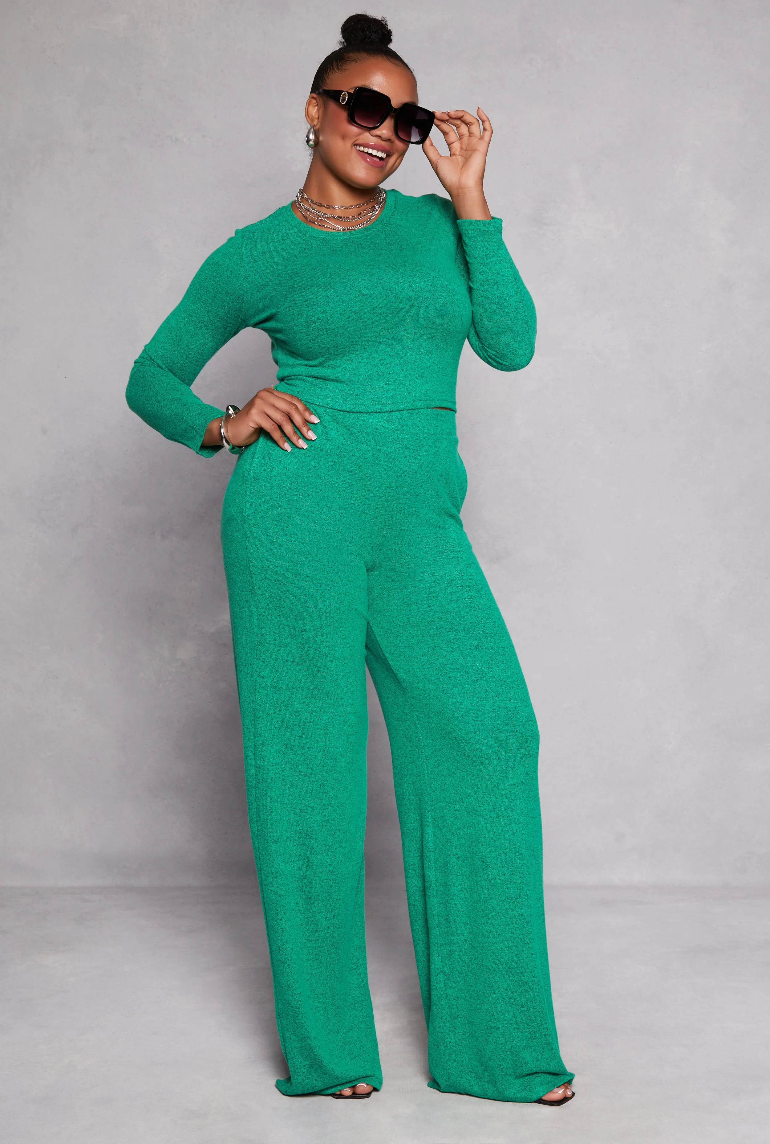 Plus Size Brushed Knit Long Sleeve Crop Top sold by Rainbow product image thumbnail 2