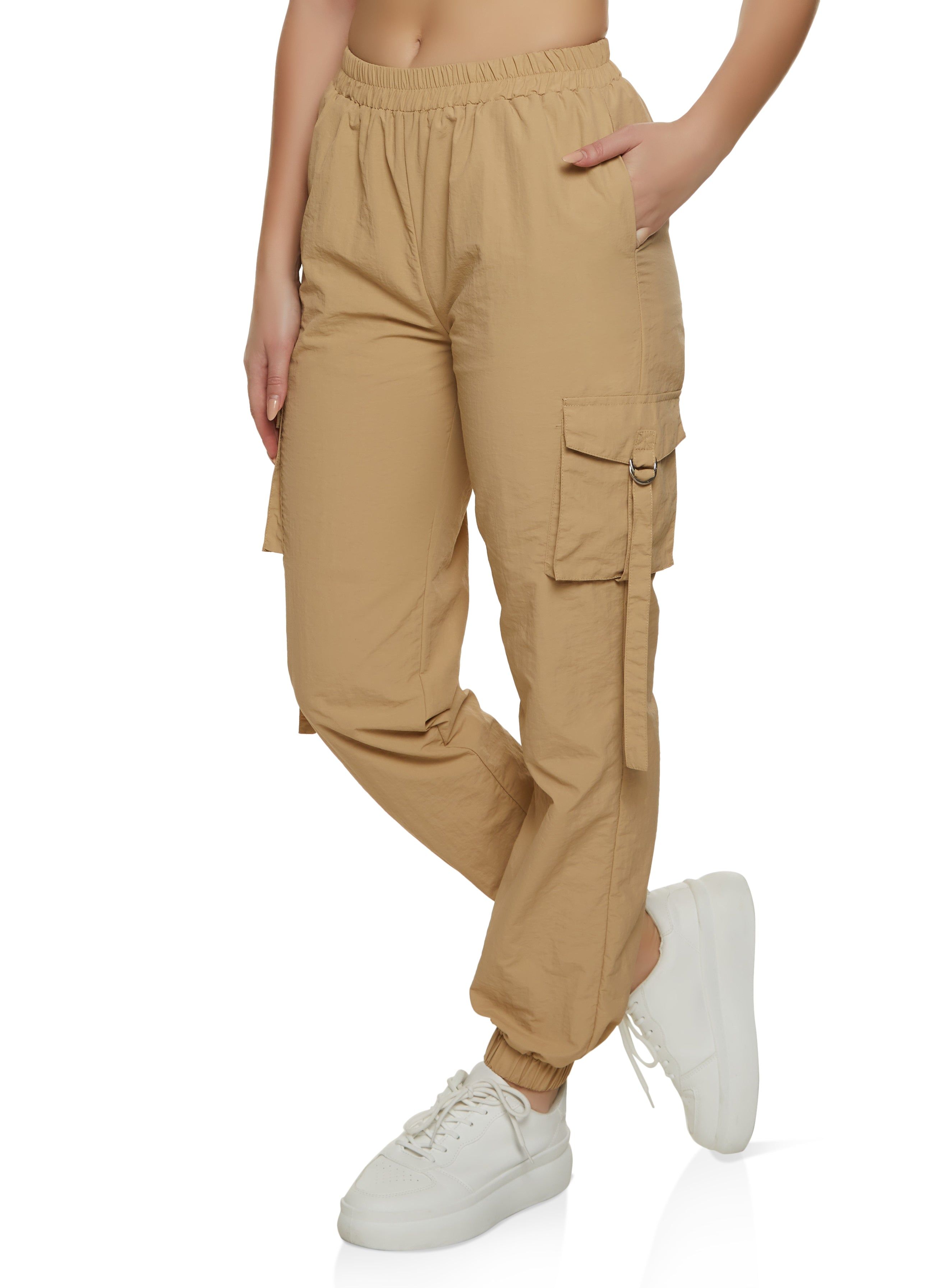 Nylon High Waisted Cargo Joggers sold by Rainbow