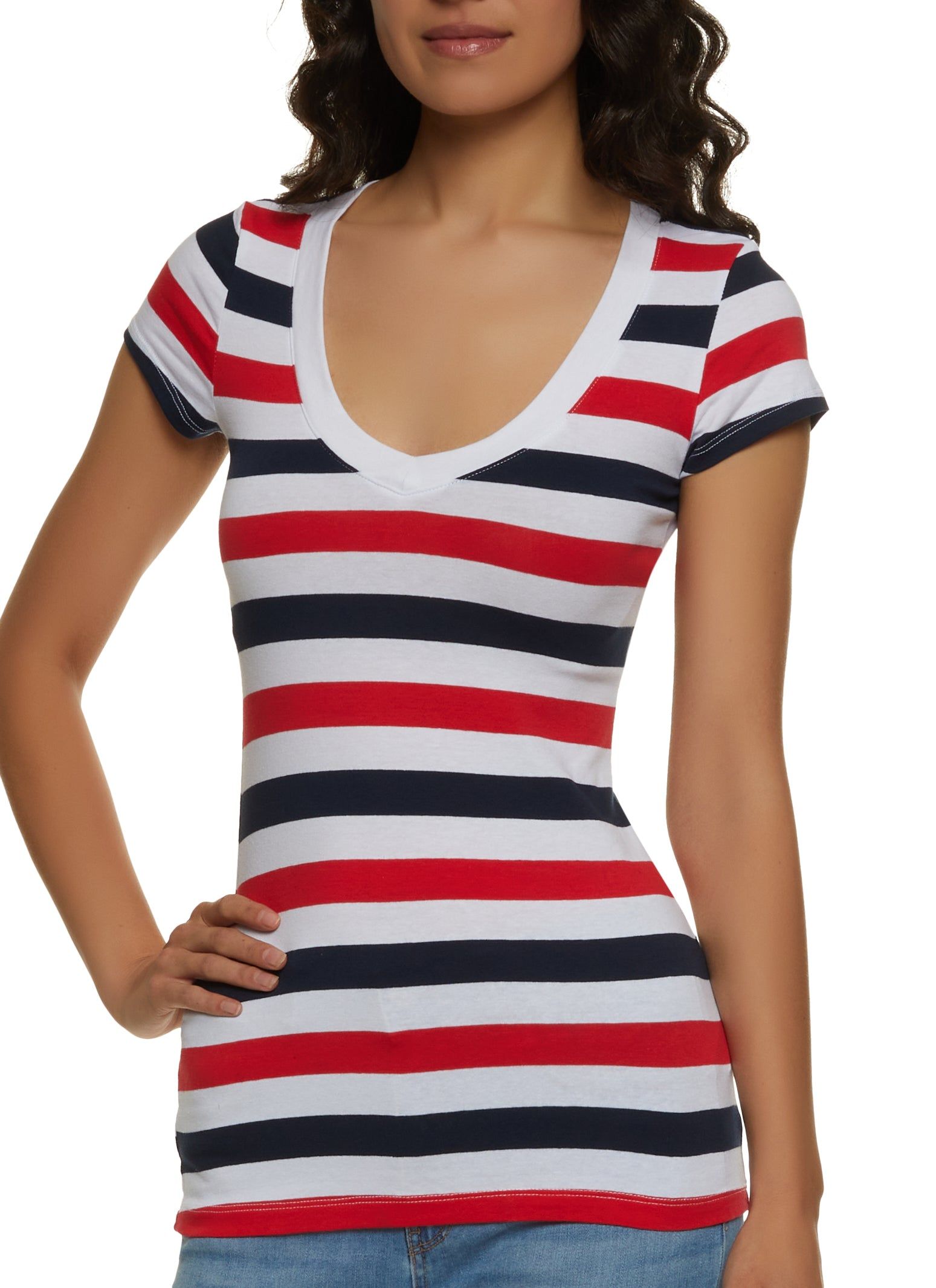 Basic Striped V Neck T Shirt sold by Rainbow